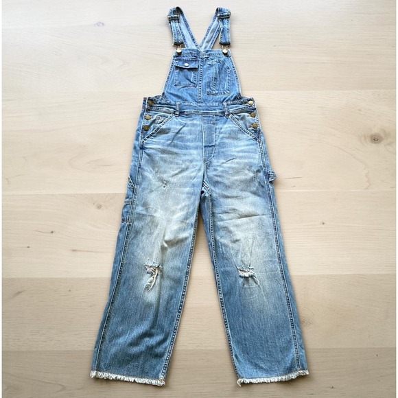 Pilcro Denim - Pilcro Anthropologie Denim Overalls Size 25 Blue Relaxed Raw Hem Distressed